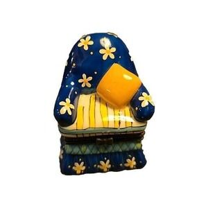 Trinket Box Pill Collectible Porcelain Blue Floral armchair  Vintage‎ Rare